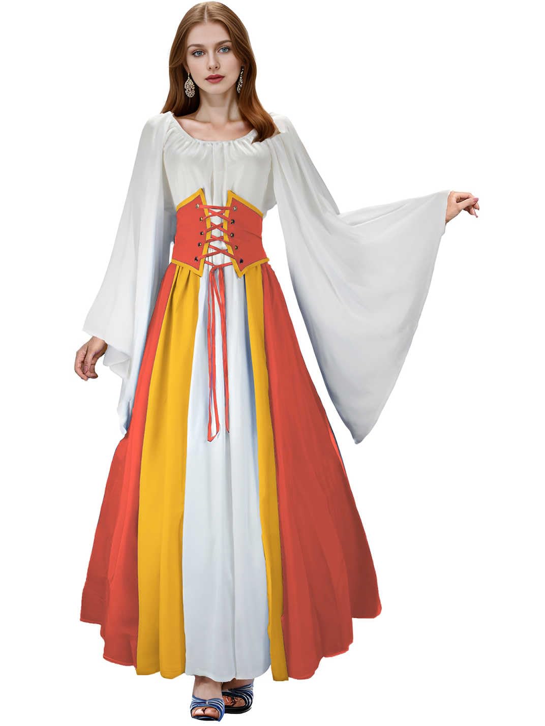 Abaowedding Women's Renaissance Medieval Costumes Dress Trumpet Sleeves Gothic Retro Gown