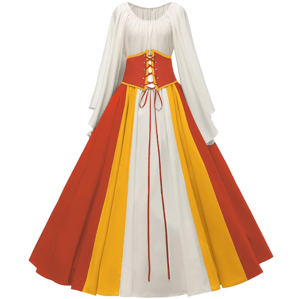 Abaowedding Women's Renaissance Medieval Costumes Dress Trumpet Sleeves Gothic Retro Gown