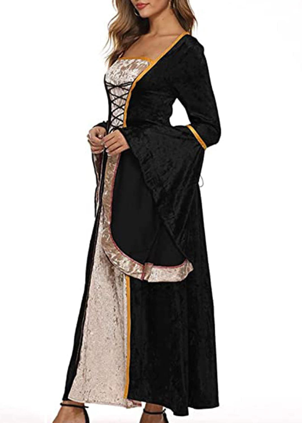 YEAXLUD Womens Renaissance Medieval Costume Dress Lace up Irish Over Long Dresses Cosplay Retro Gown