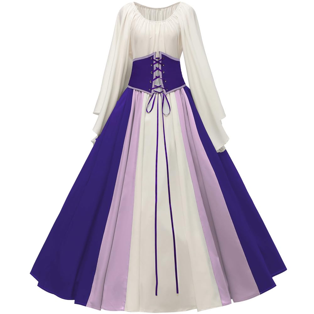 Abaowedding Women's Renaissance Medieval Costumes Dress Trumpet Sleeves Gothic Retro Gown