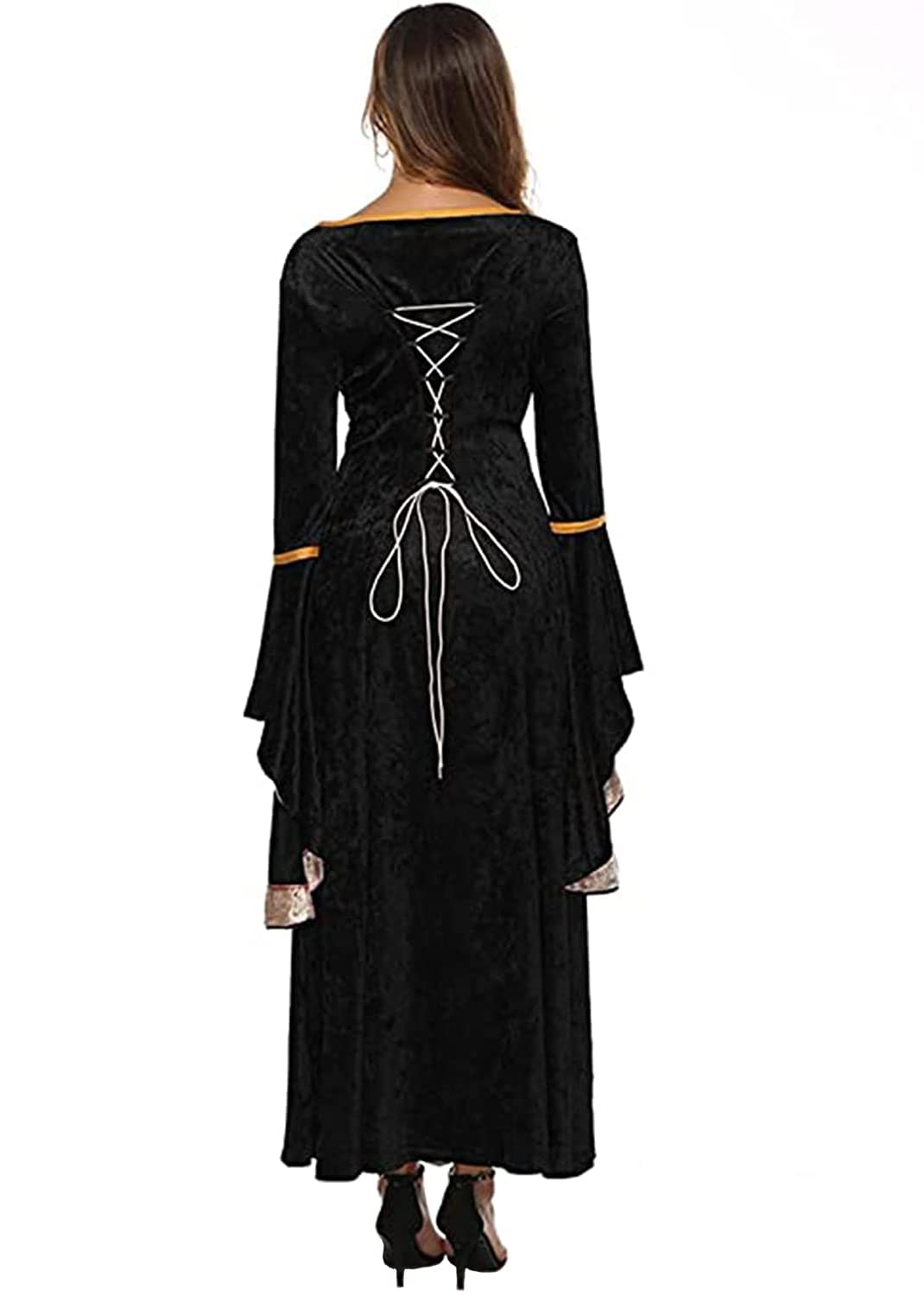 YEAXLUD Womens Renaissance Medieval Costume Dress Lace up Irish Over Long Dresses Cosplay Retro Gown