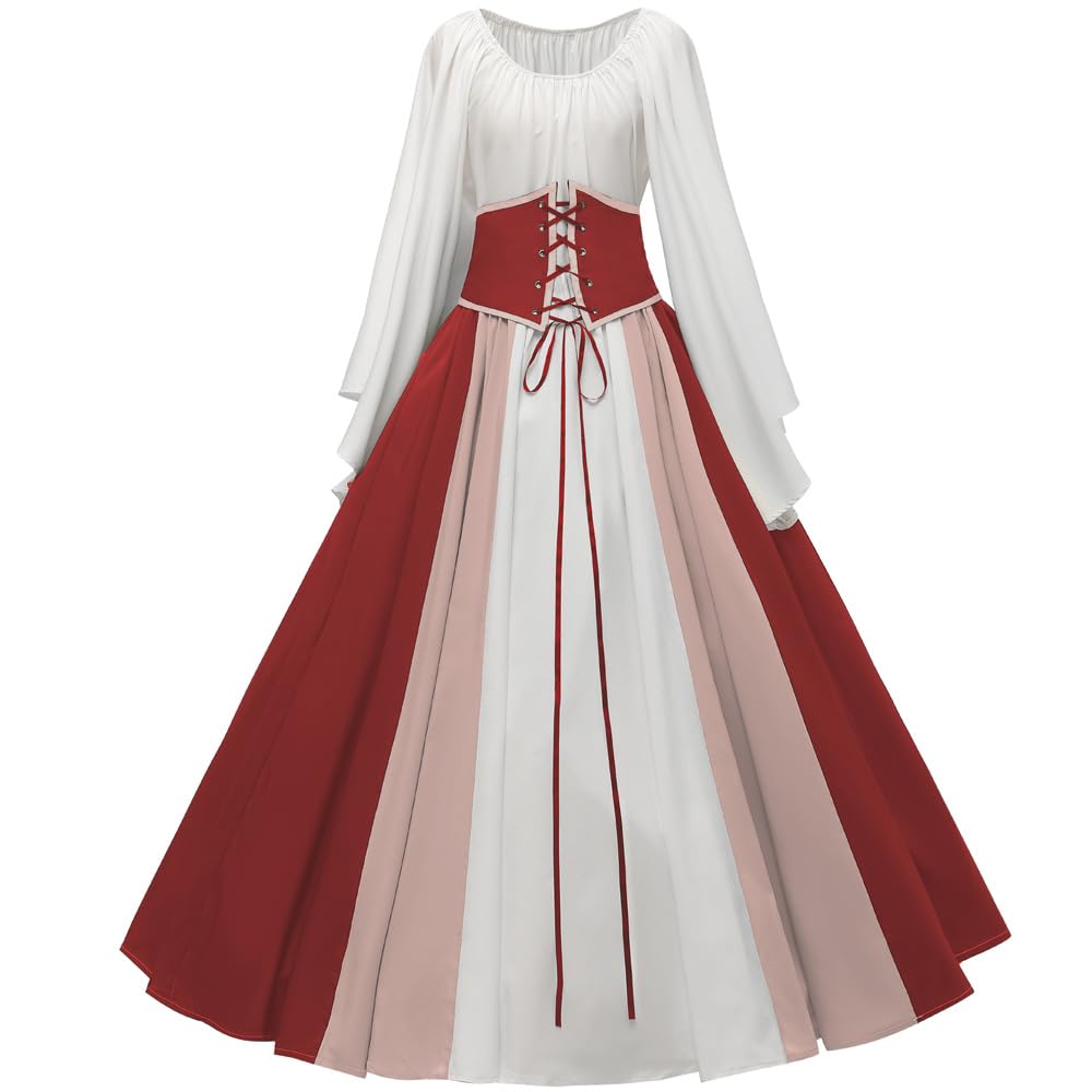 Abaowedding Women's Renaissance Medieval Costumes Dress Trumpet Sleeves Gothic Retro Gown