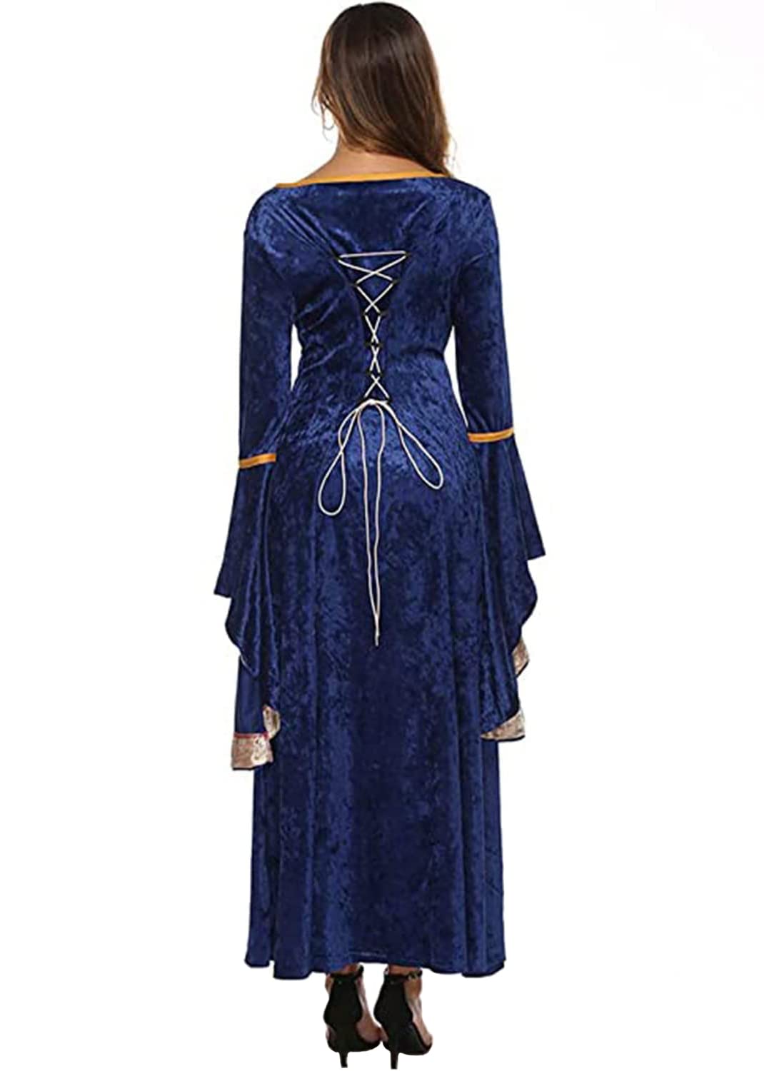 YEAXLUD Womens Renaissance Medieval Costume Dress Lace up Irish Over Long Dresses Cosplay Retro Gown