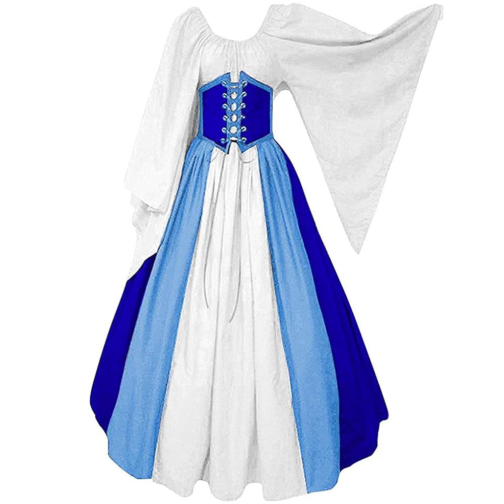 Abaowedding Women's Renaissance Medieval Costumes Dress Trumpet Sleeves Gothic Retro Gown