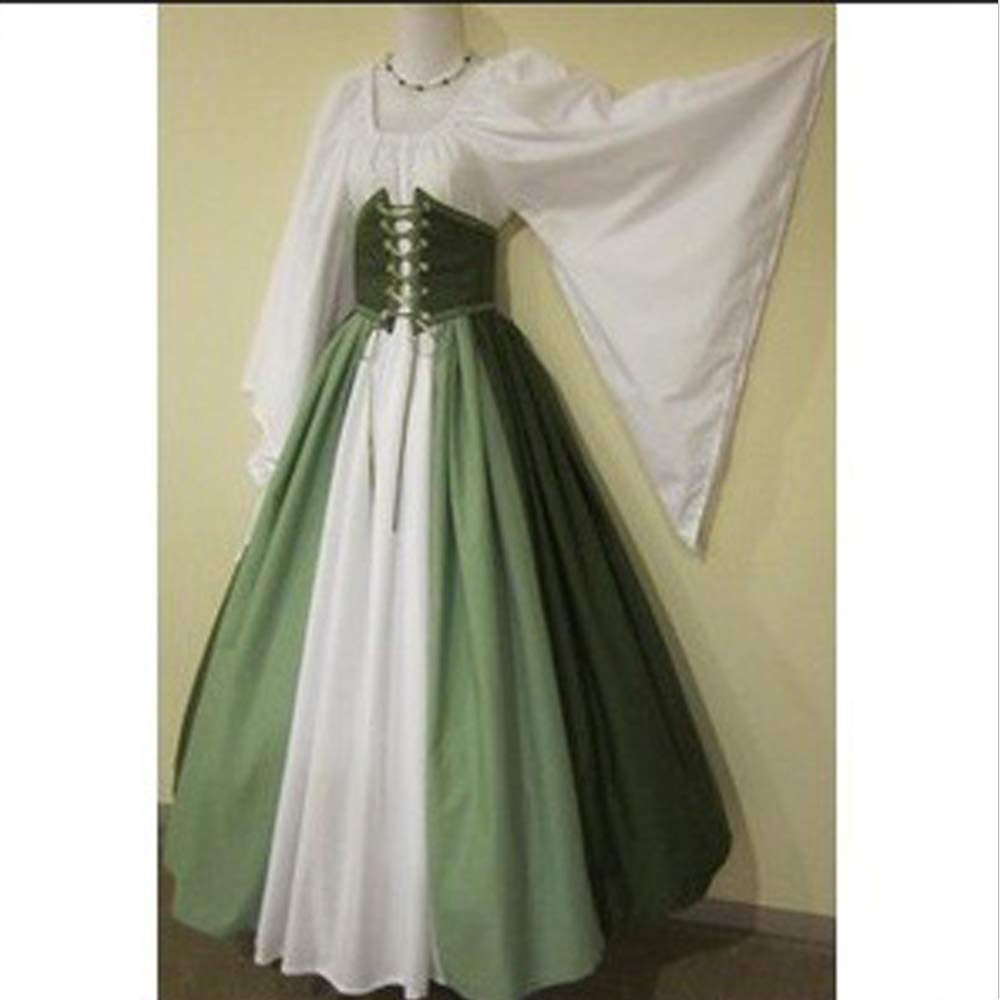 Abaowedding Women's Renaissance Medieval Costumes Dress Trumpet Sleeves Gothic Retro Gown