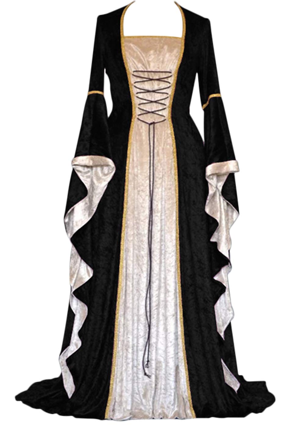 YEAXLUD Womens Renaissance Medieval Costume Dress Lace up Irish Over Long Dresses Cosplay Retro Gown