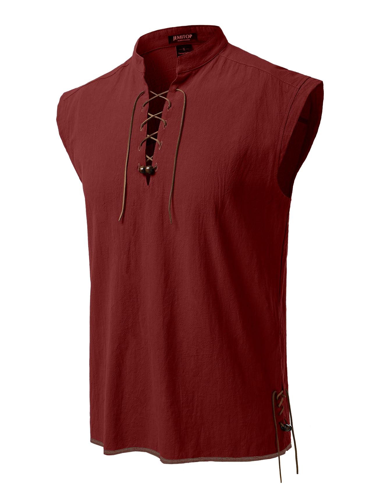 JEMITOP Men's Retro Pure Cotton Lace Up Sleeveless Shirts for Pirate Renaissance Medieval Viking Costume