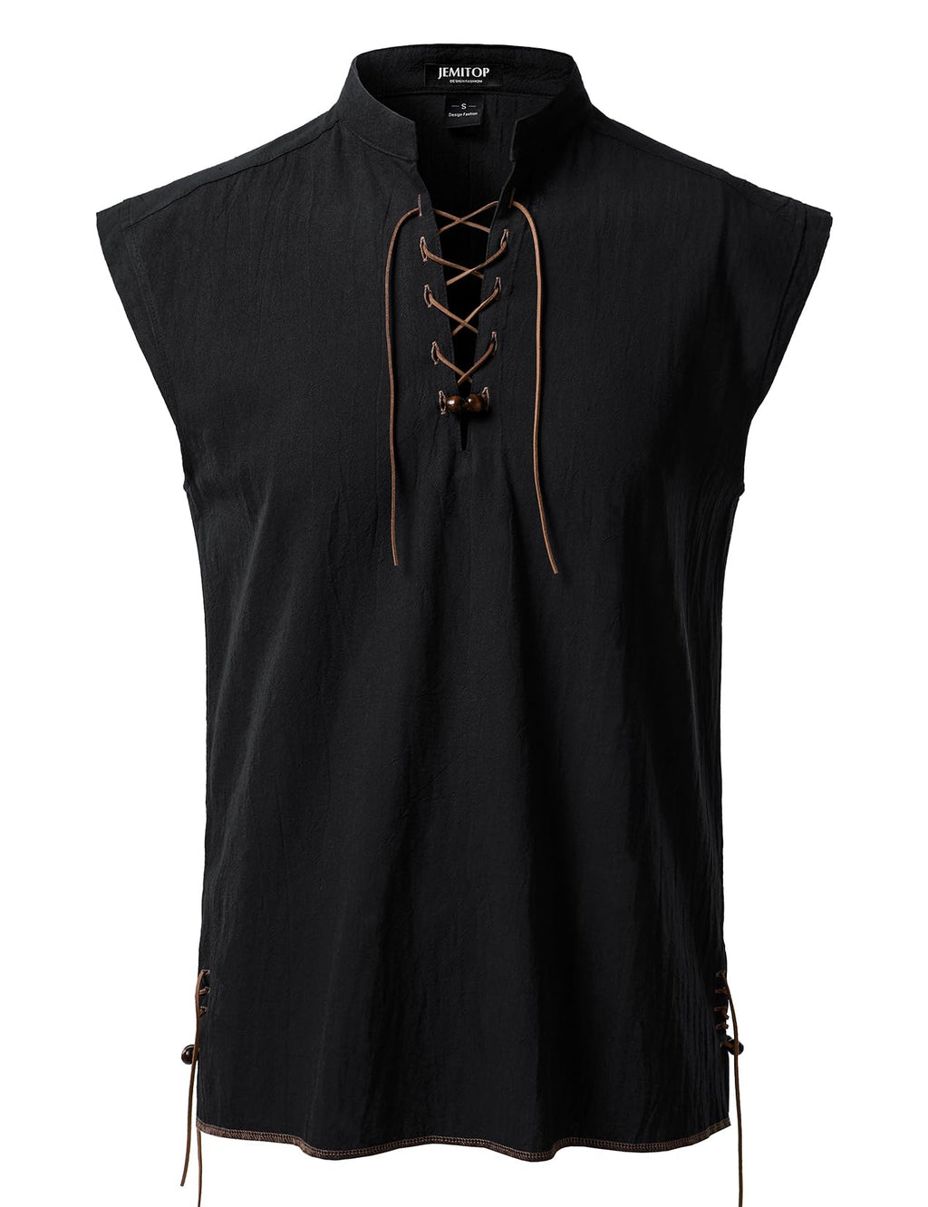 JEMITOP Men's Retro Pure Cotton Lace Up Sleeveless Shirts for Pirate Renaissance Medieval Viking Costume