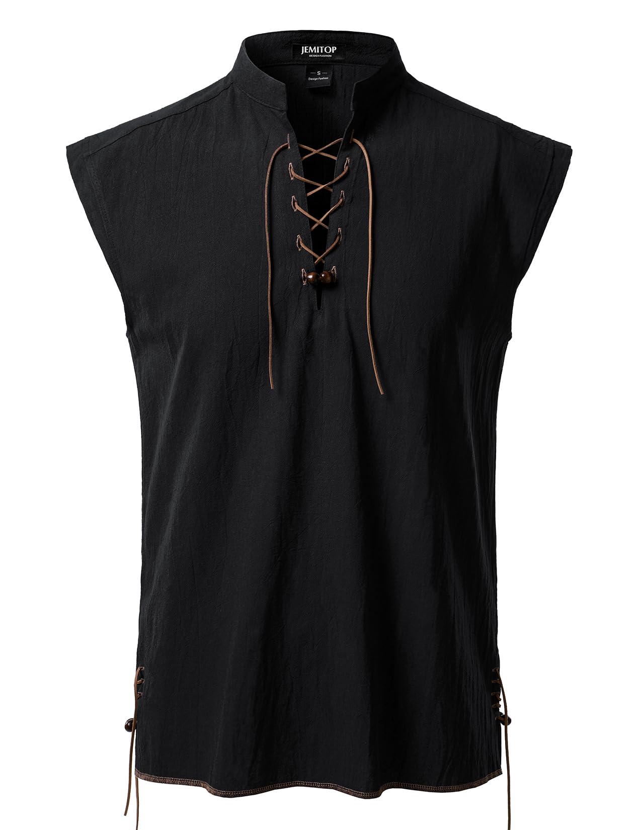 JEMITOP Men's Retro Pure Cotton Lace Up Sleeveless Shirts for Pirate Renaissance Medieval Viking Costume