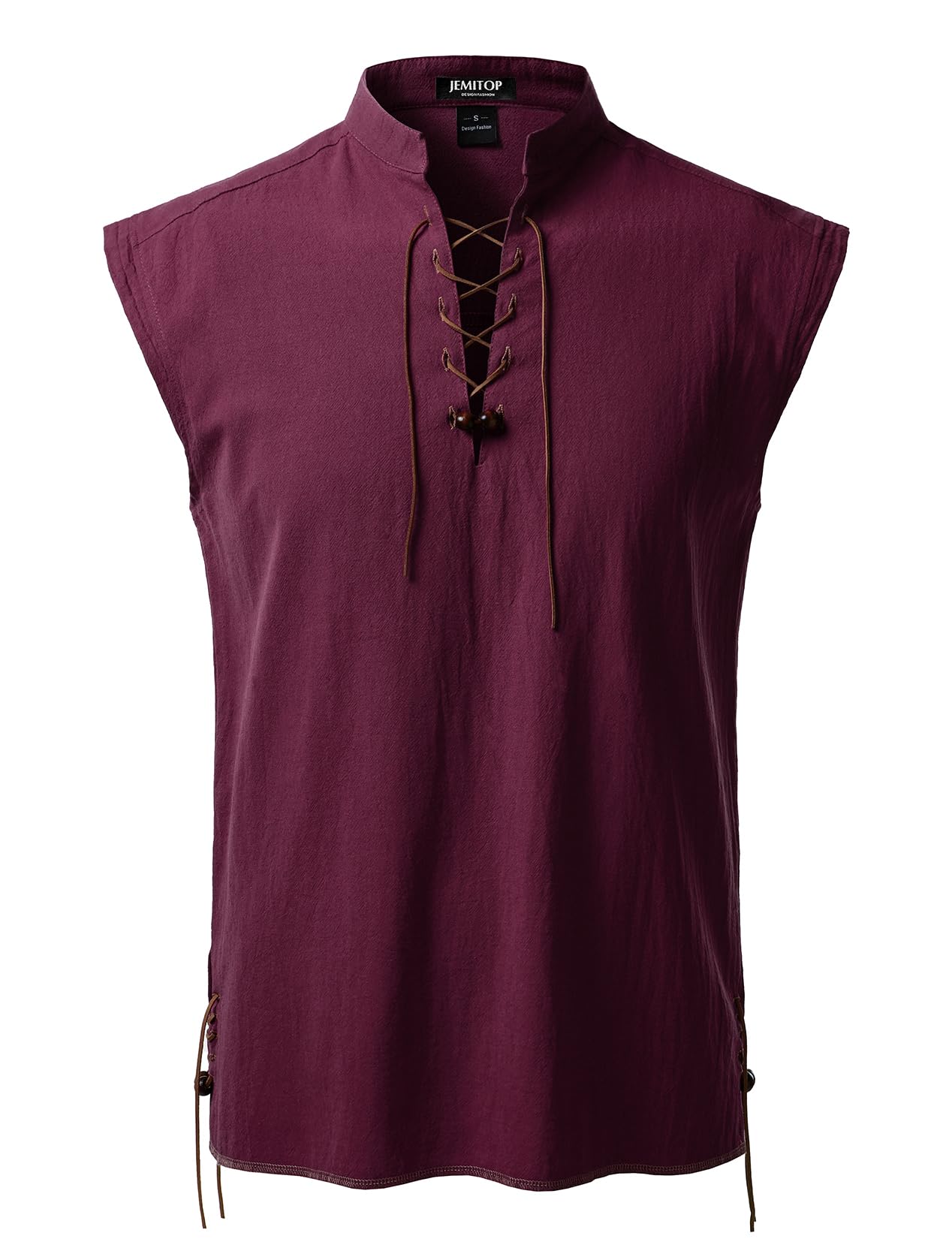 JEMITOP Men's Retro Pure Cotton Lace Up Sleeveless Shirts for Pirate Renaissance Medieval Viking Costume