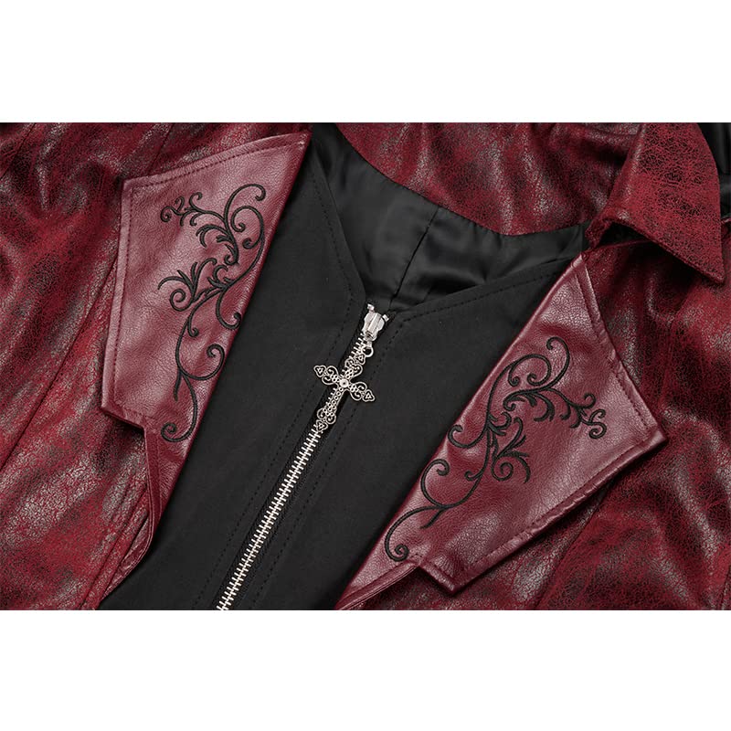 Men's Steampunk PU Leather Jacket with Hood - Gothic Victorian Vampire Coat Medieval Adjustable Tailcoat Gear