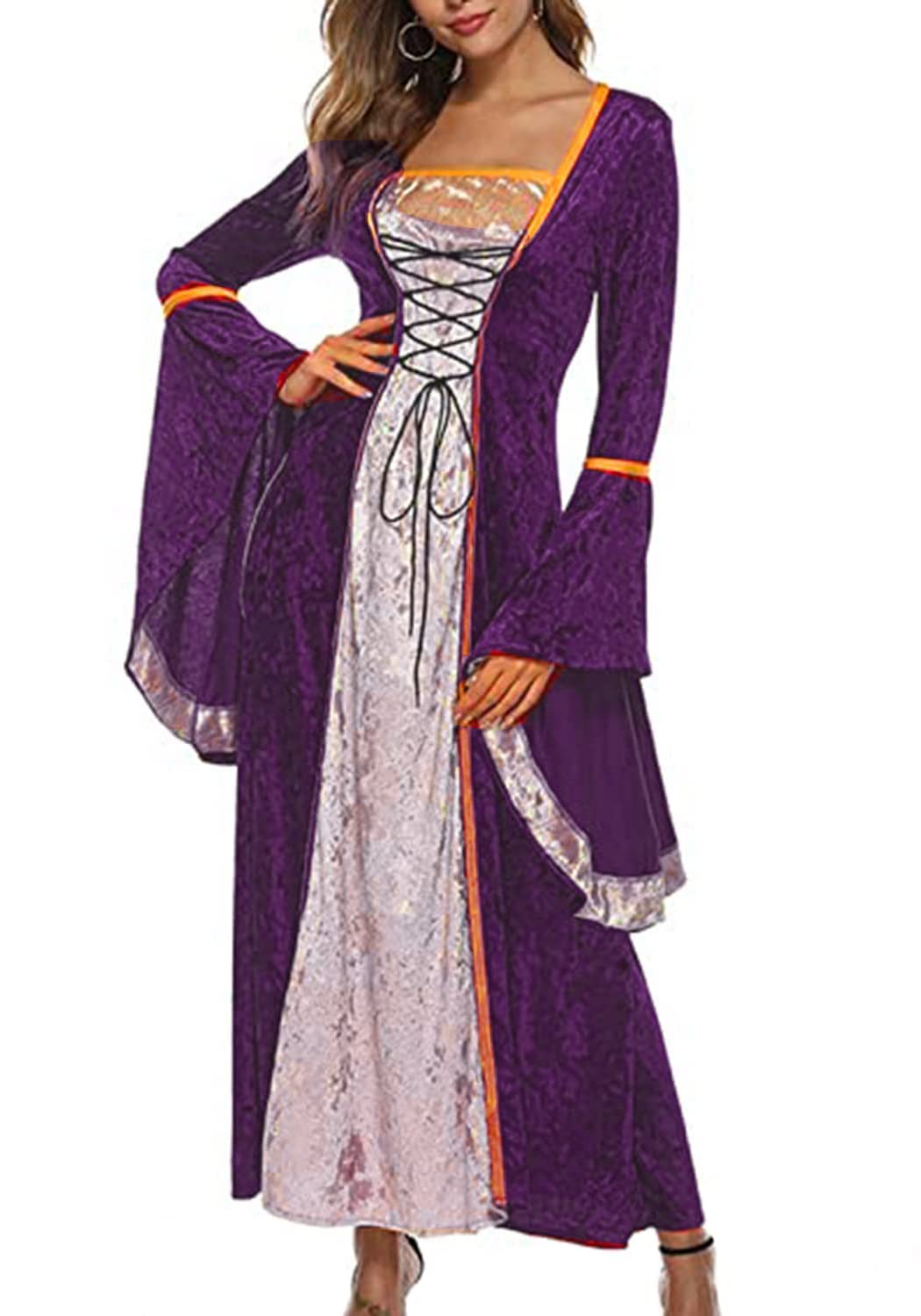 YEAXLUD Womens Renaissance Medieval Costume Dress Lace up Irish Over Long Dresses Cosplay Retro Gown