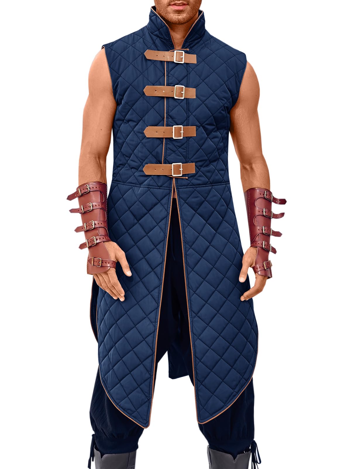 Runcati Men's Padded Gambeson Vest Sleeveless Aketon Armor Medieval Knight Surcoat Halloween LARP Costume Dress