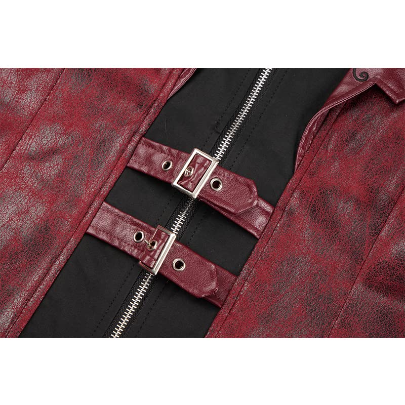 Men's Steampunk PU Leather Jacket with Hood - Gothic Victorian Vampire Coat Medieval Adjustable Tailcoat Gear