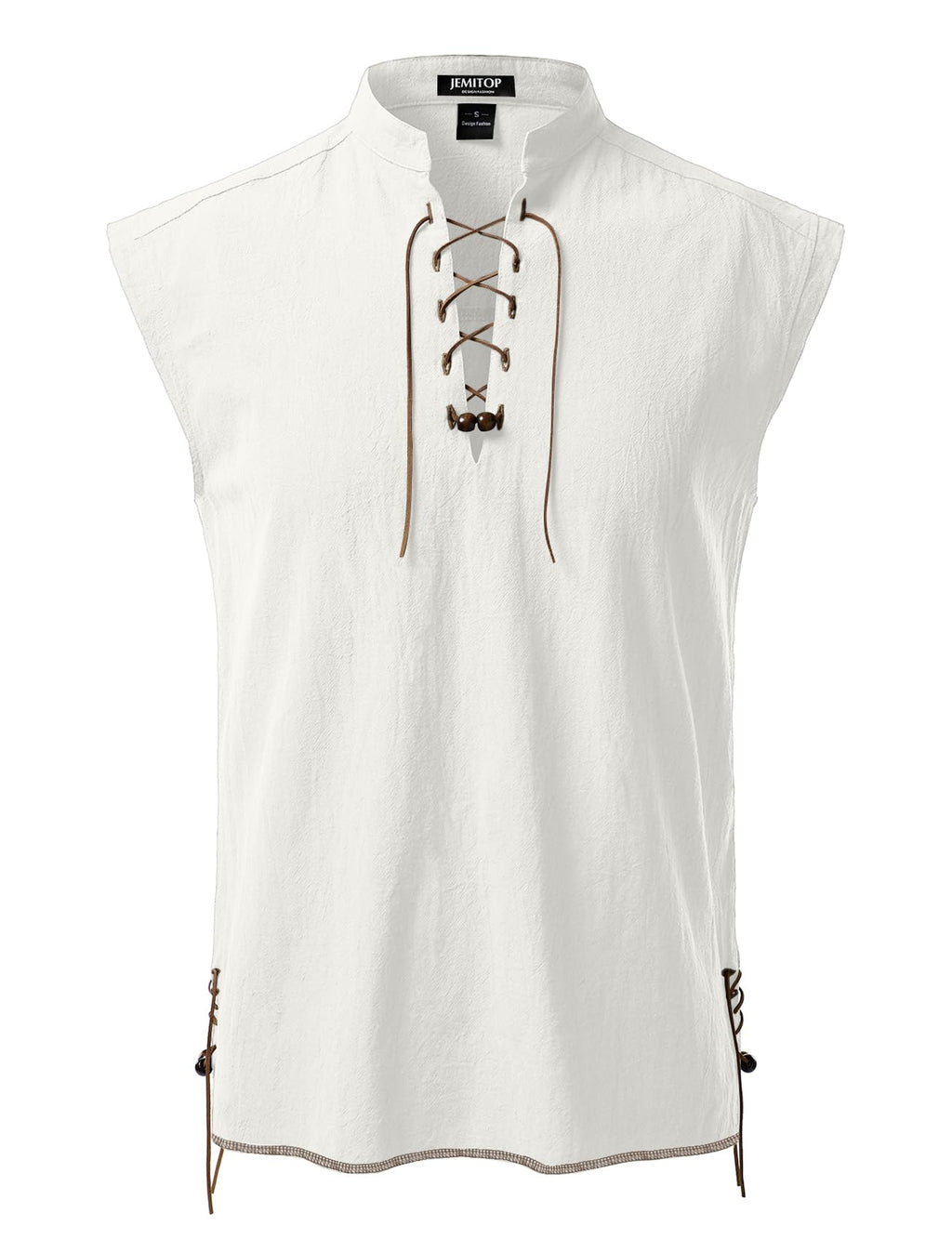 JEMITOP Men's Retro Pure Cotton Lace Up Sleeveless Shirts for Pirate Renaissance Medieval Viking Costume