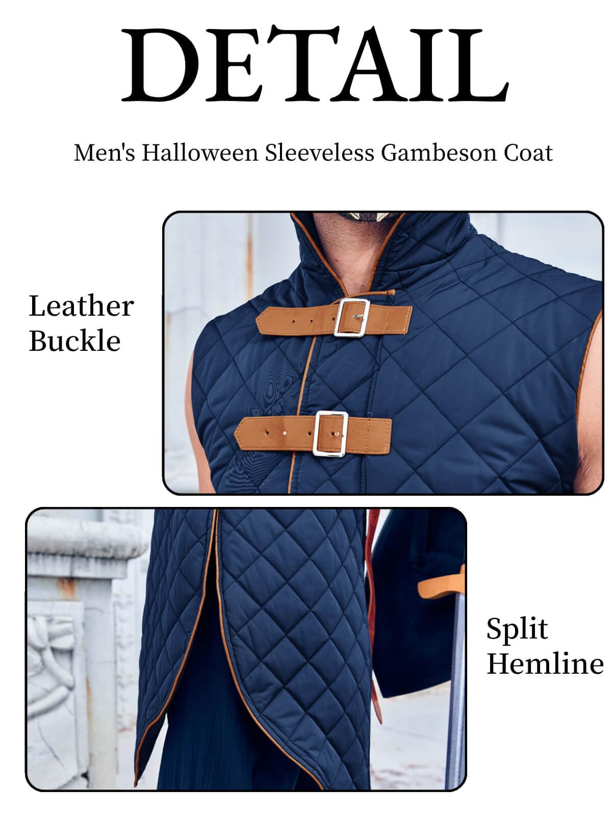 Runcati Men's Padded Gambeson Vest Sleeveless Aketon Armor Medieval Knight Surcoat Halloween LARP Costume Dress