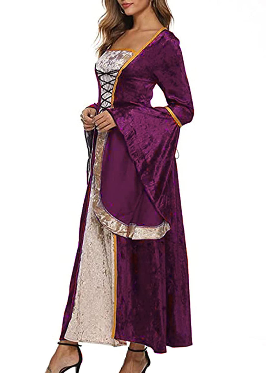 YEAXLUD Womens Renaissance Medieval Costume Dress Lace up Irish Over Long Dresses Cosplay Retro Gown