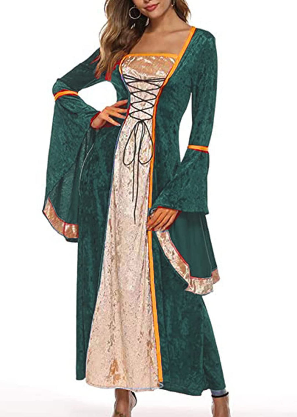YEAXLUD Womens Renaissance Medieval Costume Dress Lace up Irish Over Long Dresses Cosplay Retro Gown