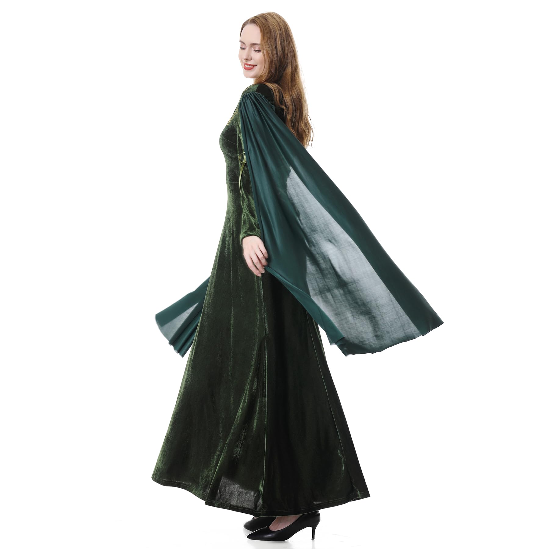 Colorful House Women Medieval Tea Party Dress Victorian Era Bubble Sleeves Velvet High Waist Long Dress with Belt and Gloves