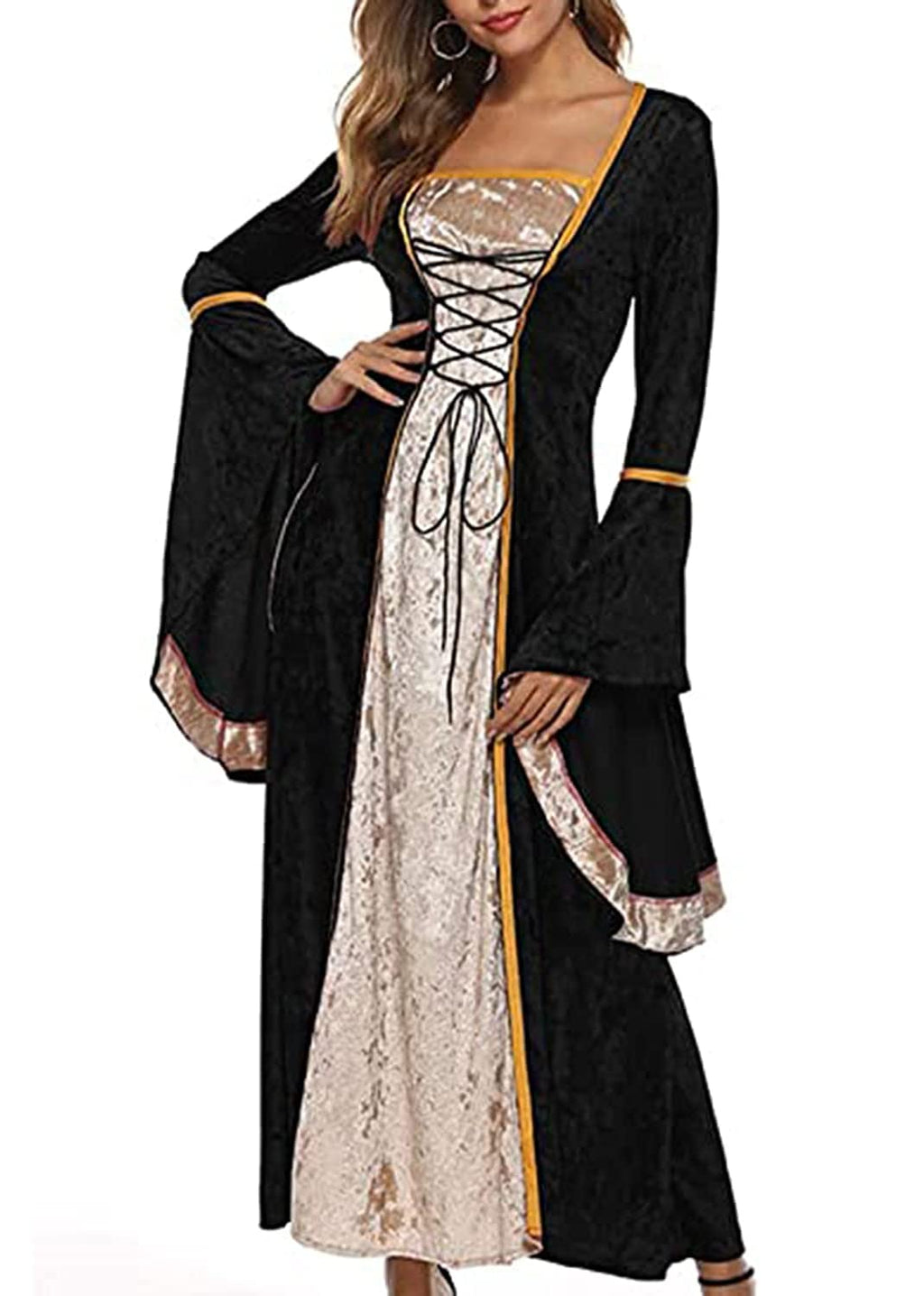 YEAXLUD Womens Renaissance Medieval Costume Dress Lace up Irish Over Long Dresses Cosplay Retro Gown
