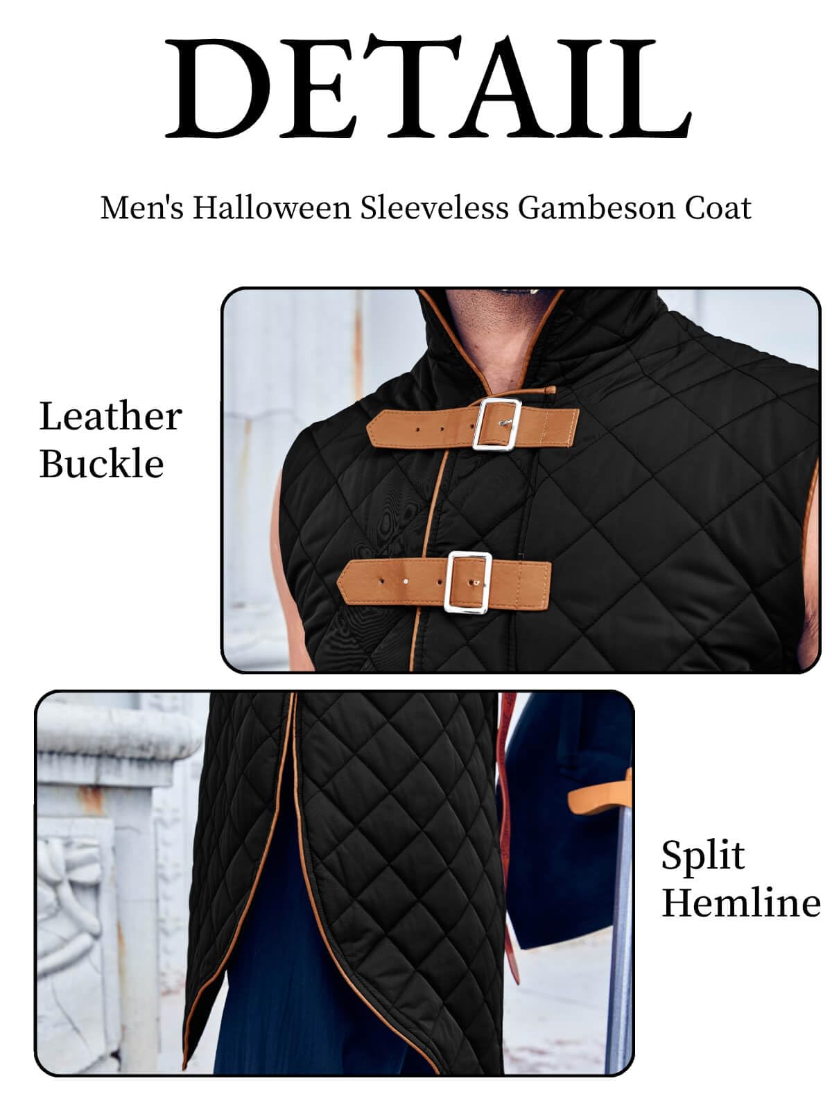 Runcati Men's Padded Gambeson Vest Sleeveless Aketon Armor Medieval Knight Surcoat Halloween LARP Costume Dress