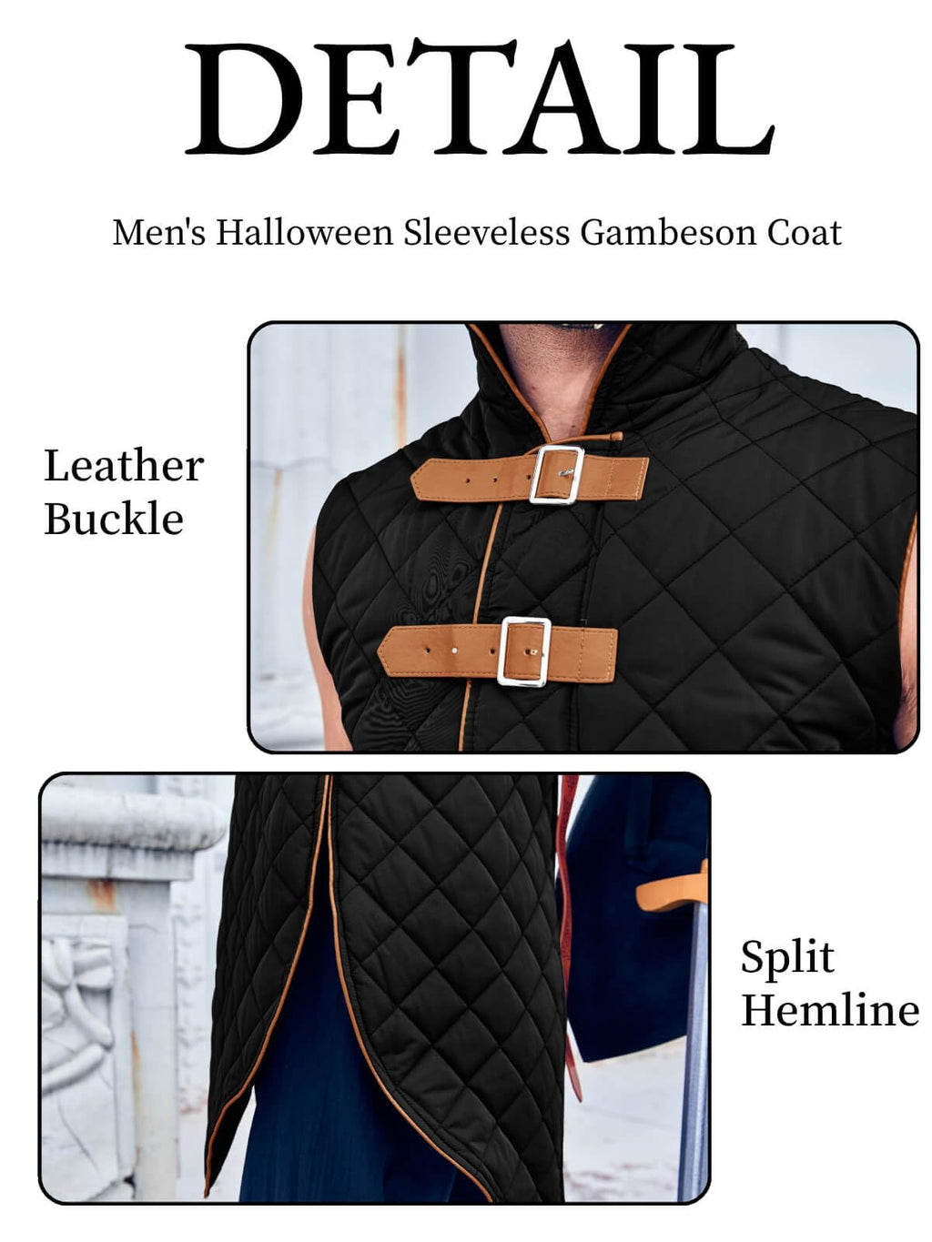 Runcati Men's Padded Gambeson Vest Sleeveless Aketon Armor Medieval Knight Surcoat Halloween LARP Costume Dress