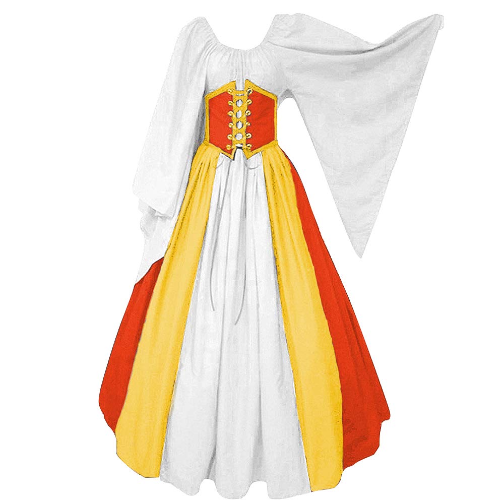 Abaowedding Women's Renaissance Medieval Costumes Dress Trumpet Sleeves Gothic Retro Gown