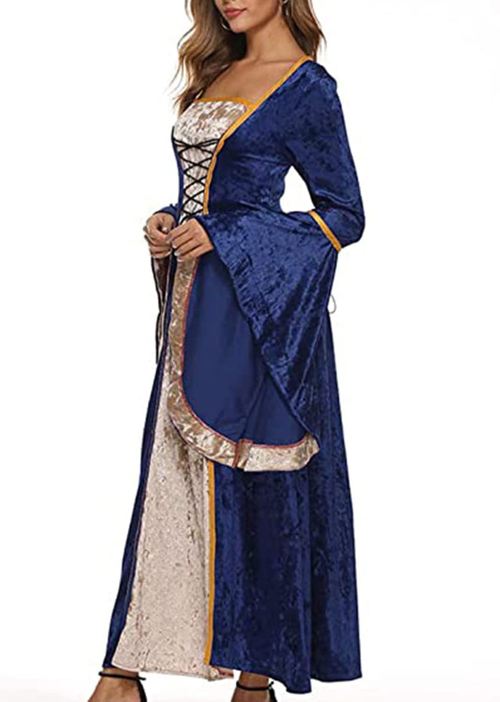 YEAXLUD Womens Renaissance Medieval Costume Dress Lace up Irish Over Long Dresses Cosplay Retro Gown