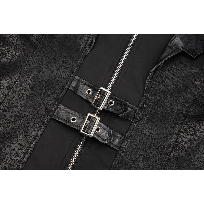 Men's Steampunk PU Leather Jacket with Hood - Gothic Victorian Vampire Coat Medieval Adjustable Tailcoat Gear