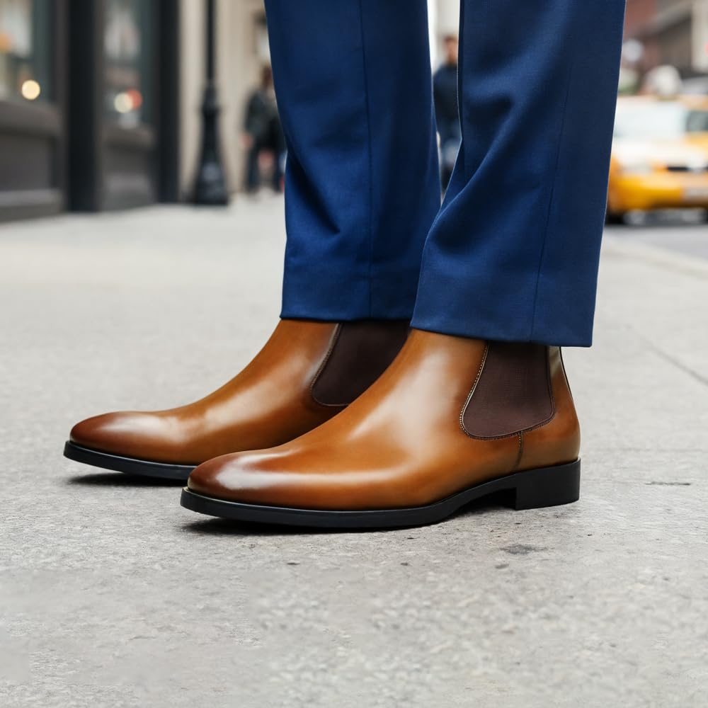 GIFENNSE Mens Chelsea Boots Leather Dress Boots for Men