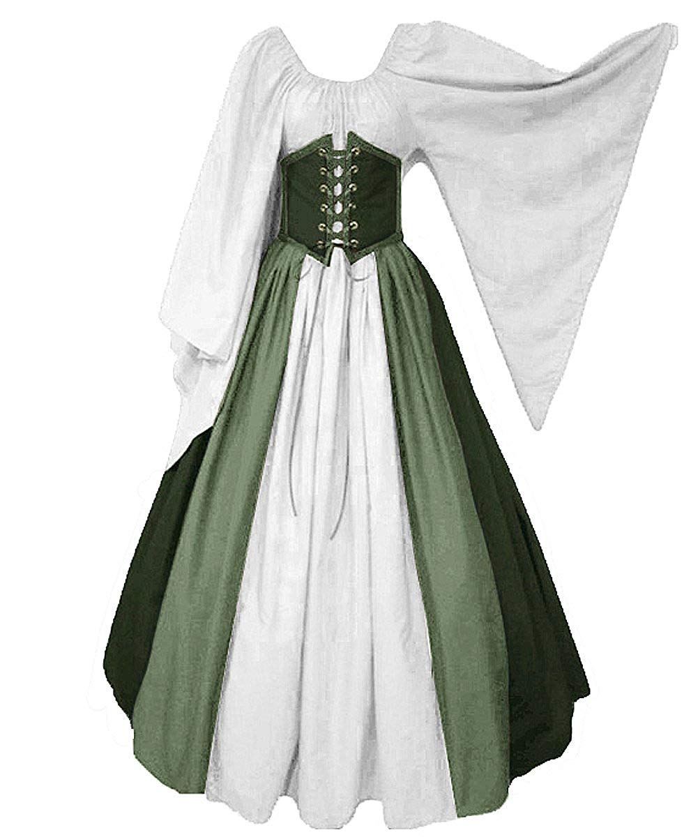 Abaowedding Women's Renaissance Medieval Costumes Dress Trumpet Sleeves Gothic Retro Gown