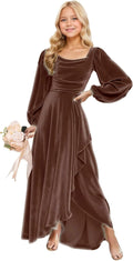 Long Sleeves Junior Bridesmaid Dresses Velvet Flower Girl Dress for Wedding Party Pageant Gowns with Ruffle