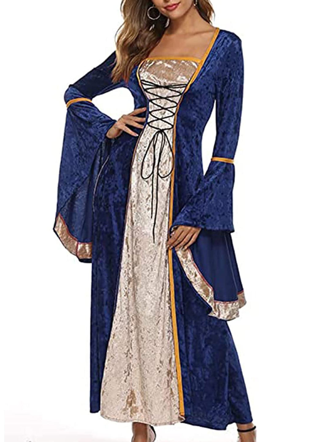 YEAXLUD Womens Renaissance Medieval Costume Dress Lace up Irish Over Long Dresses Cosplay Retro Gown