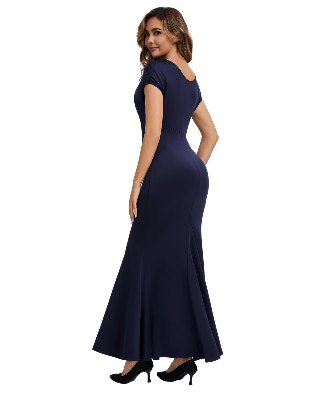 Women's Convertible Reversible Evening Dress, Elegant V Neck & Crew Neck Formal Long Dress Mermaid Gown for Wedding