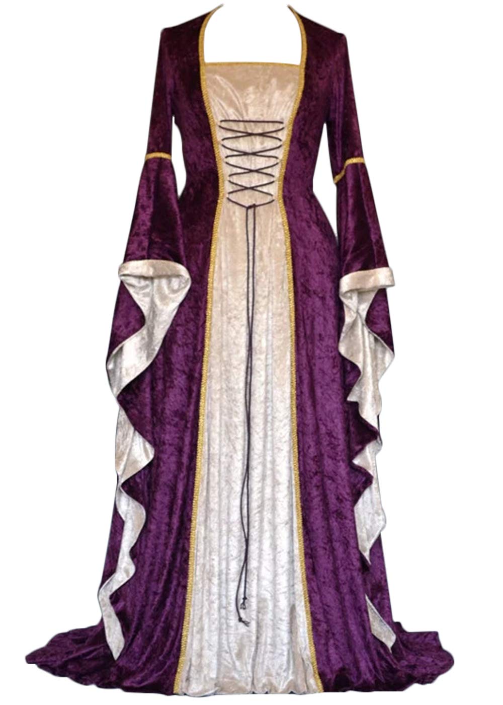 YEAXLUD Womens Renaissance Medieval Costume Dress Lace up Irish Over Long Dresses Cosplay Retro Gown