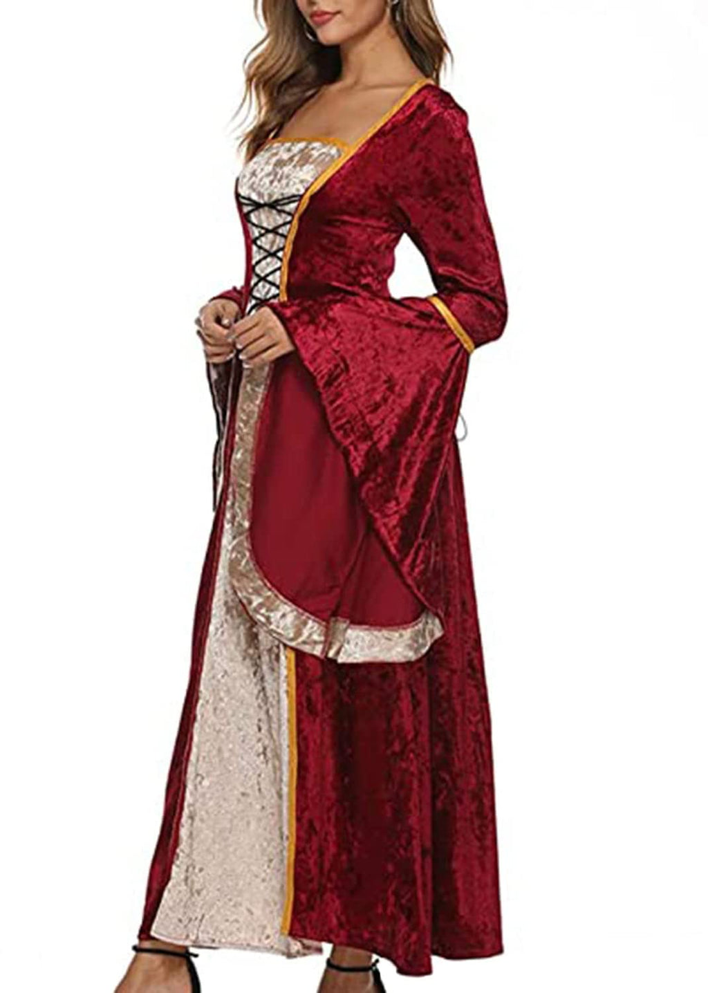 YEAXLUD Womens Renaissance Medieval Costume Dress Lace up Irish Over Long Dresses Cosplay Retro Gown