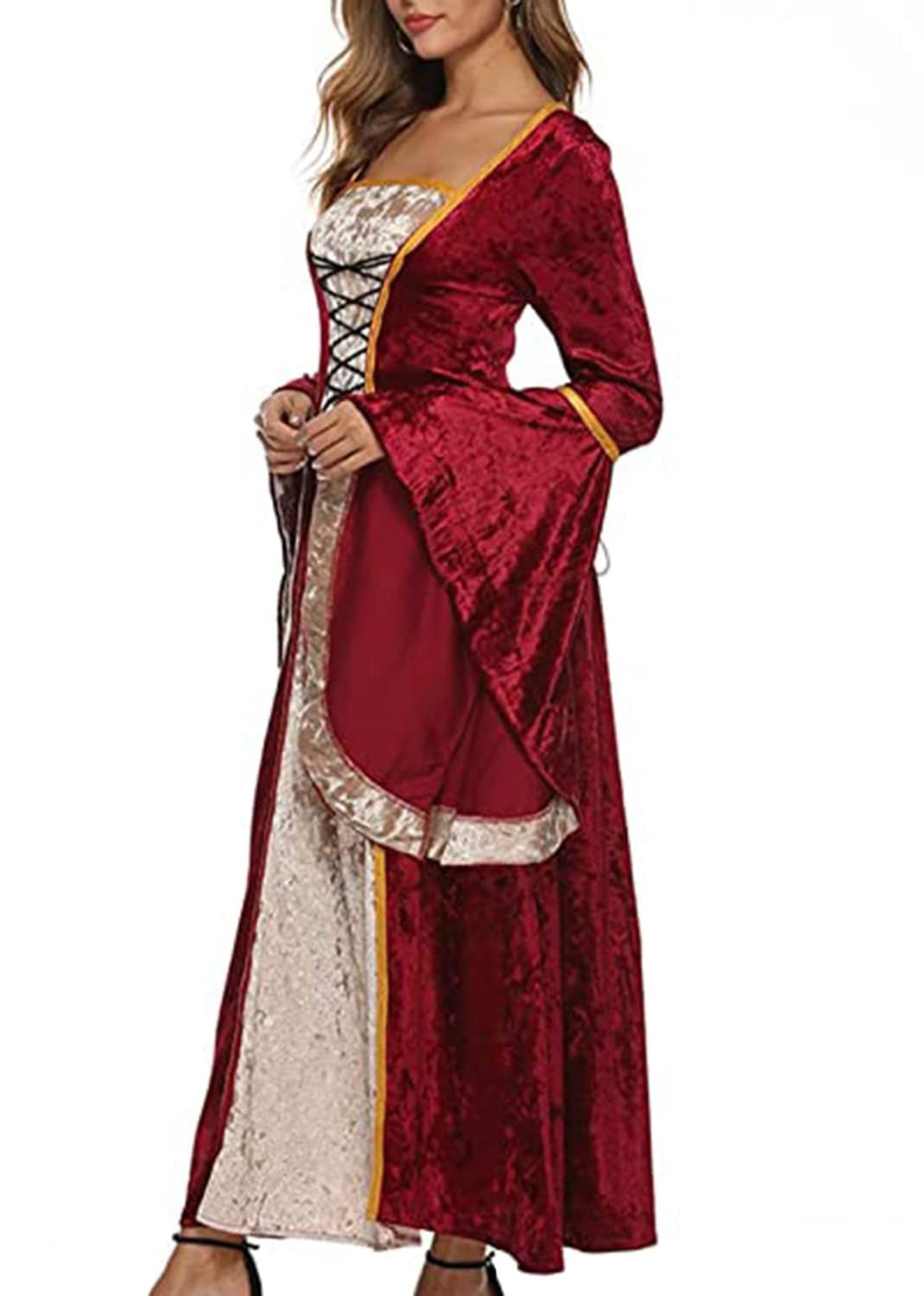 YEAXLUD Womens Renaissance Medieval Costume Dress Lace up Irish Over Long Dresses Cosplay Retro Gown