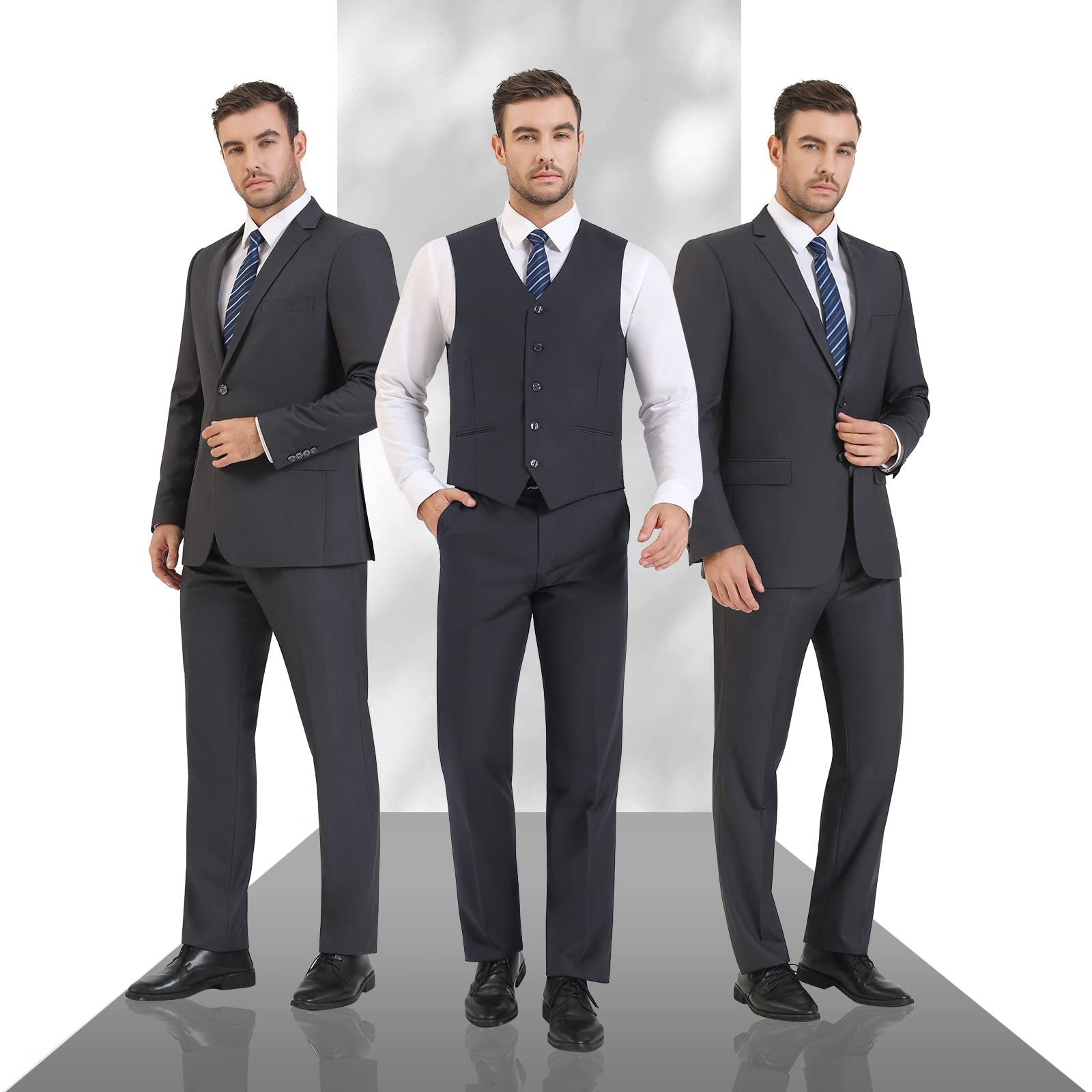 Cooper & Nelson 3 Piece Mens Suit Set, 2 Button Slim Fit Suit for Men, Jacket, Vest, Pants and Tie