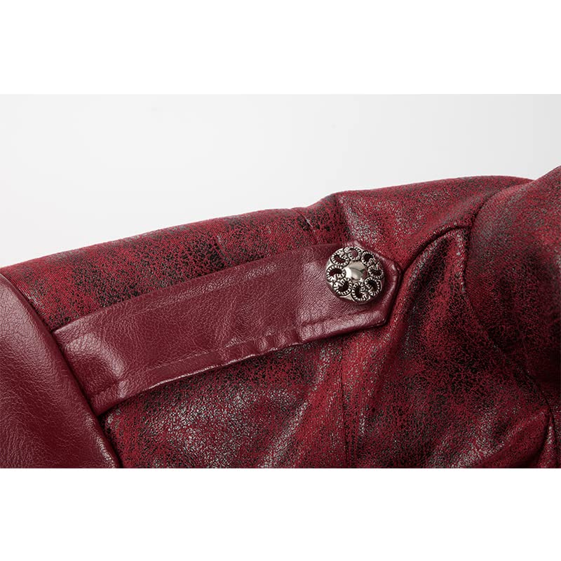 Men's Steampunk PU Leather Jacket with Hood - Gothic Victorian Vampire Coat Medieval Adjustable Tailcoat Gear