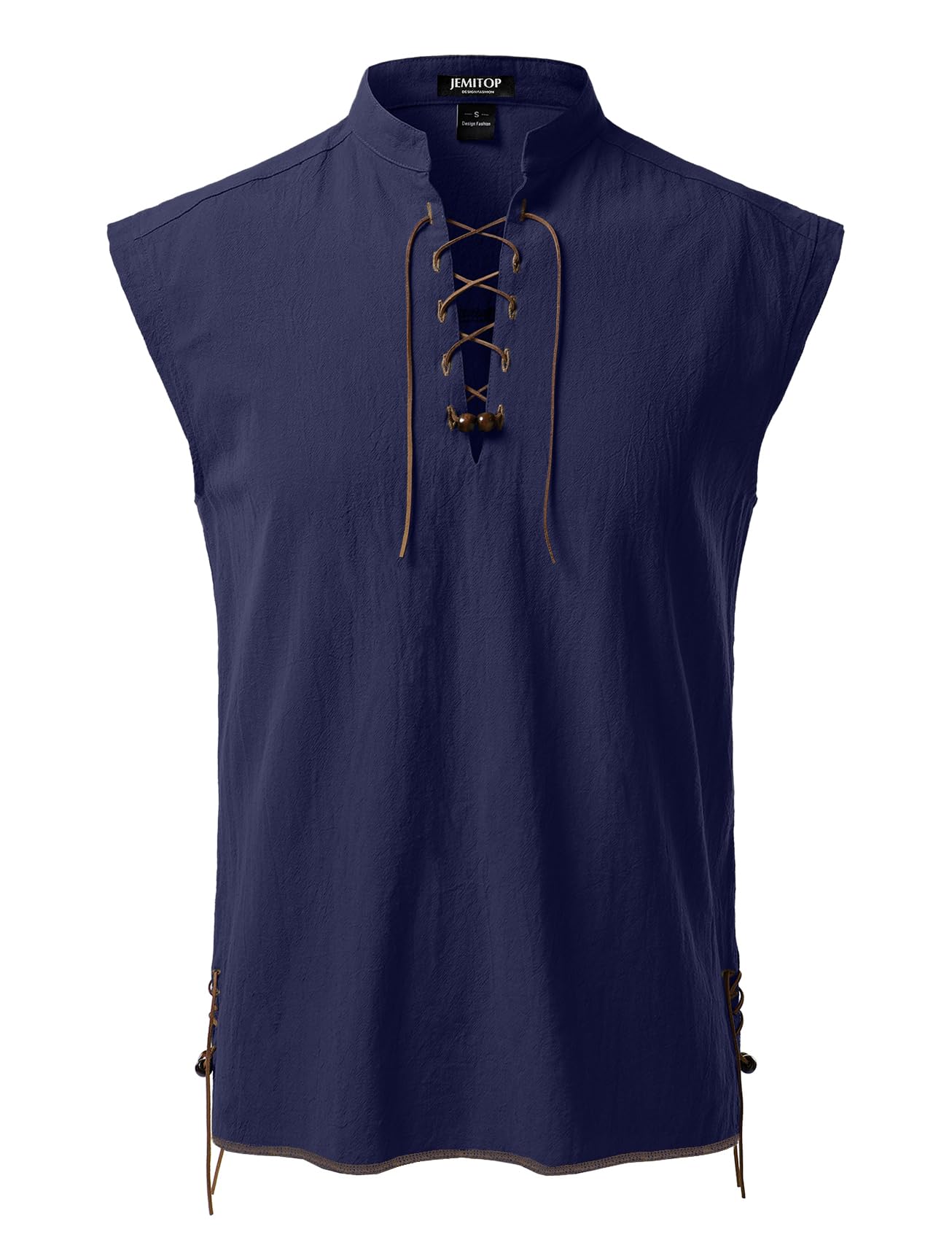 JEMITOP Men's Retro Pure Cotton Lace Up Sleeveless Shirts for Pirate Renaissance Medieval Viking Costume