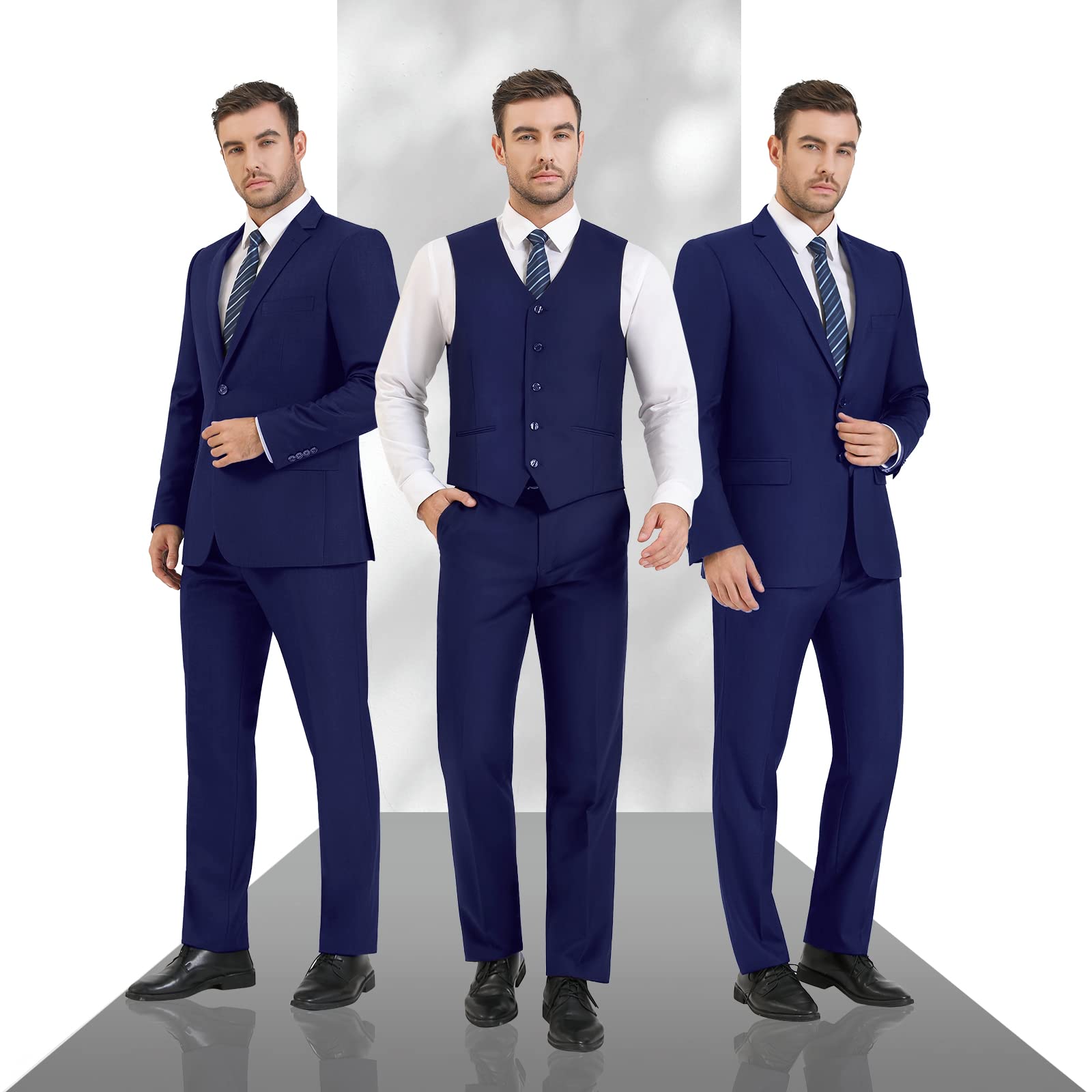 Cooper & Nelson 3 Piece Mens Suit Set, 2 Button Slim Fit Suit for Men, Jacket, Vest, Pants and Tie