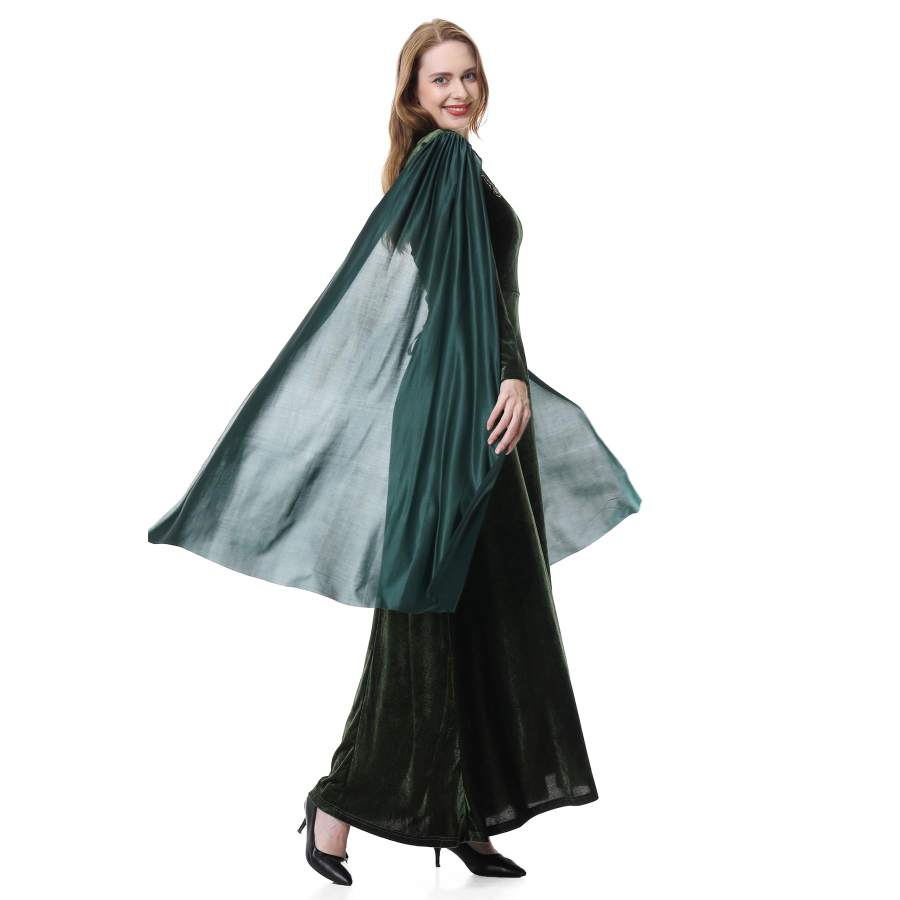 Colorful House Women Medieval Tea Party Dress Victorian Era Bubble Sleeves Velvet High Waist Long Dress with Belt and Gloves