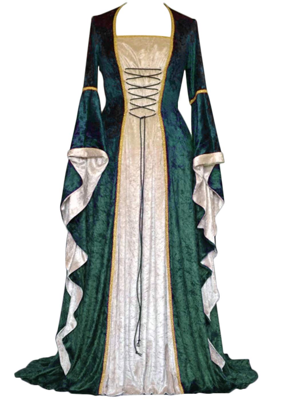 YEAXLUD Womens Renaissance Medieval Costume Dress Lace up Irish Over Long Dresses Cosplay Retro Gown