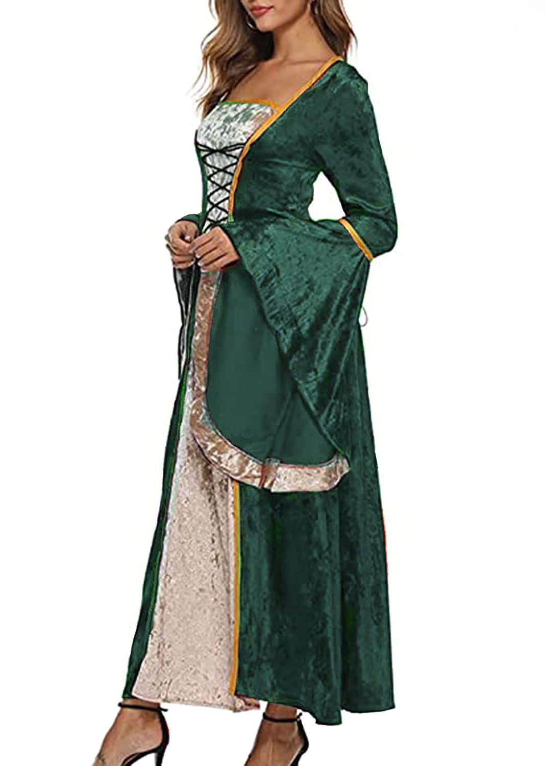 YEAXLUD Womens Renaissance Medieval Costume Dress Lace up Irish Over Long Dresses Cosplay Retro Gown