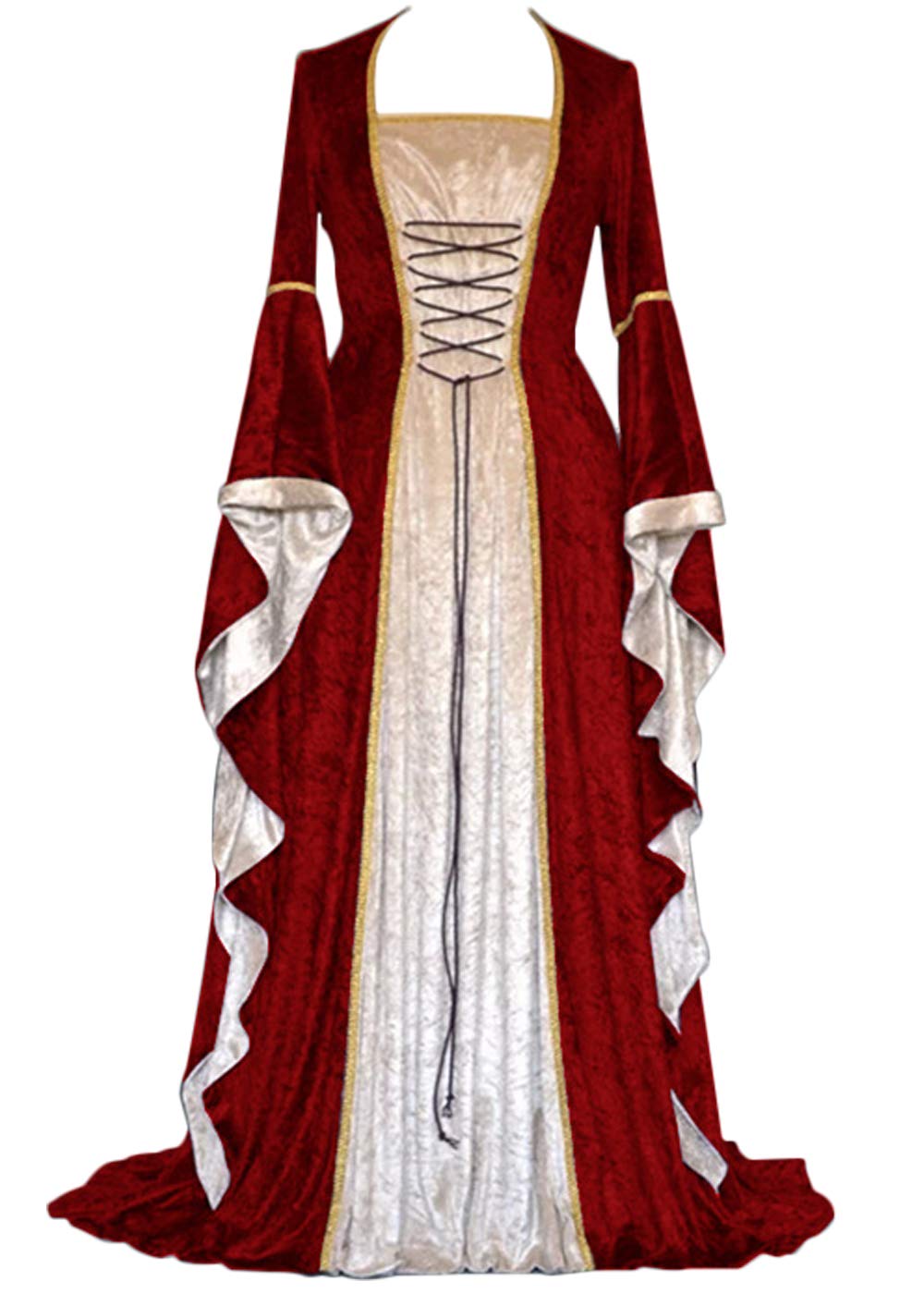 YEAXLUD Womens Renaissance Medieval Costume Dress Lace up Irish Over Long Dresses Cosplay Retro Gown