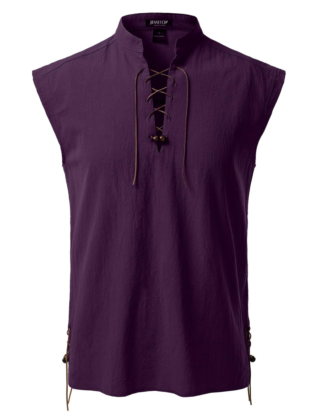 JEMITOP Men's Retro Pure Cotton Lace Up Sleeveless Shirts for Pirate Renaissance Medieval Viking Costume