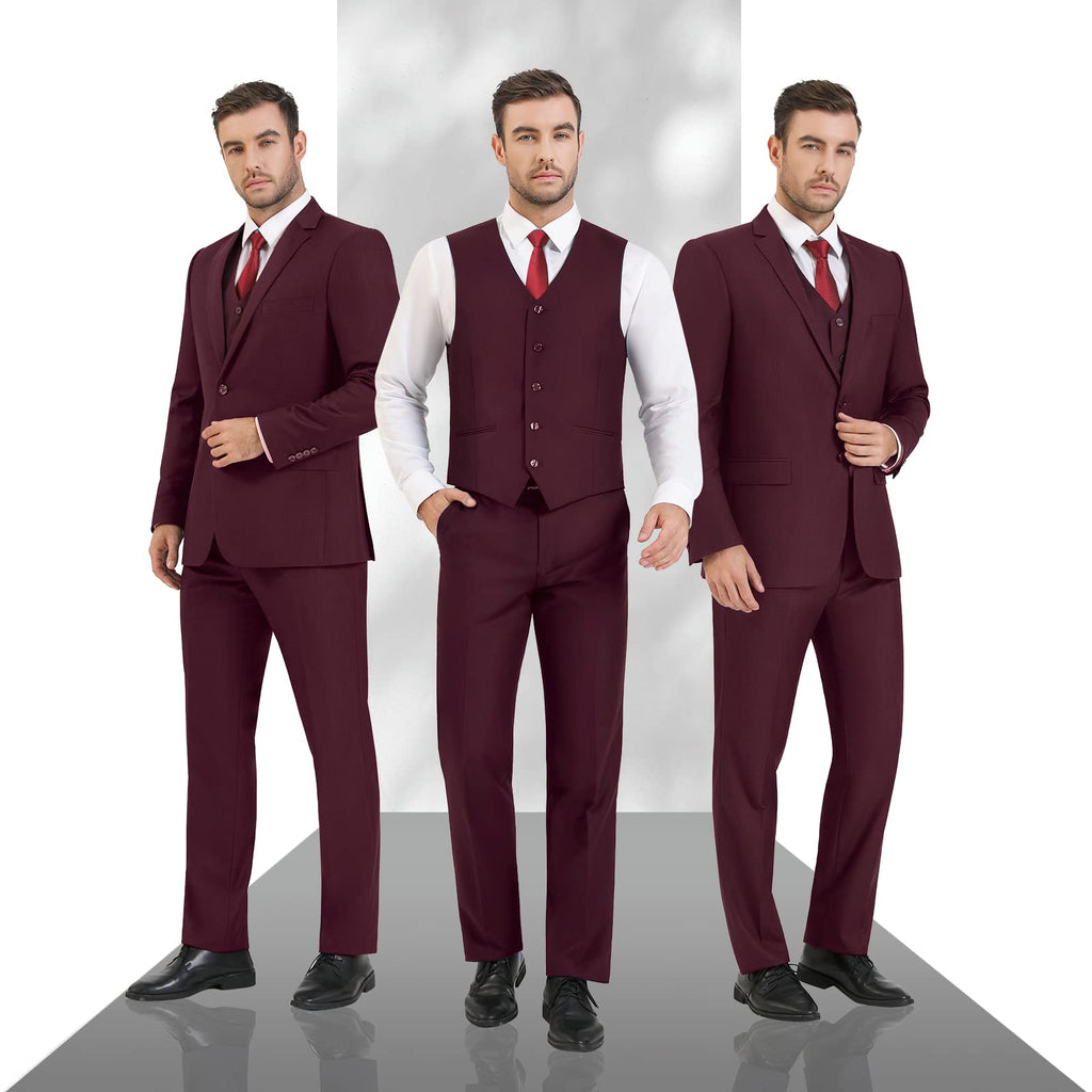 Cooper & Nelson 3 Piece Mens Suit Set, 2 Button Slim Fit Suit for Men, Jacket, Vest, Pants and Tie