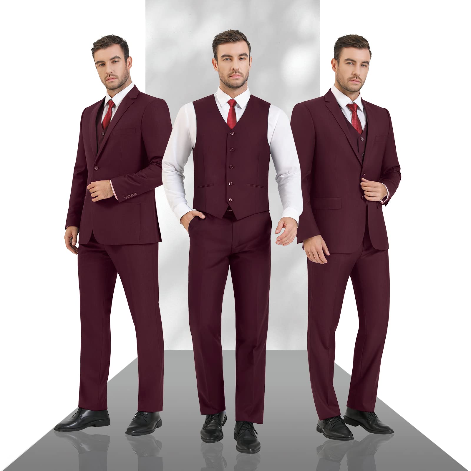 Cooper & Nelson 3 Piece Mens Suit Set, 2 Button Slim Fit Suit for Men, Jacket, Vest, Pants and Tie