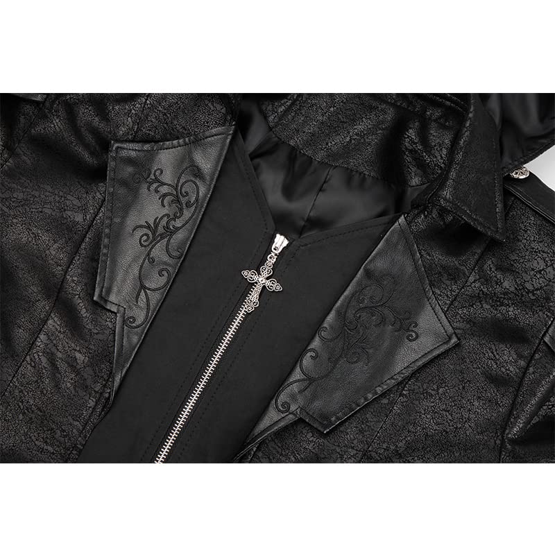 Men's Steampunk PU Leather Jacket with Hood - Gothic Victorian Vampire Coat Medieval Adjustable Tailcoat Gear