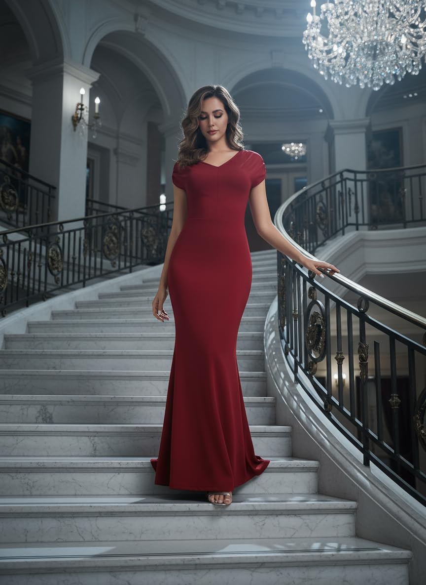 Women's Convertible Reversible Evening Dress, Elegant V Neck & Crew Neck Formal Long Dress Mermaid Gown for Wedding